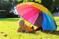 Portrait of small preschooler girl with colorful umbrella Royalty Free Stock Photo