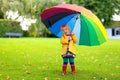 Portrait of small preschooler girl with colorful umbrella Royalty Free Stock Photo