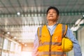 Portrait smart asian engineer worker male, Adult forman factory manager standing confident successful people Royalty Free Stock Photo