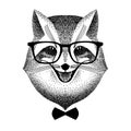 Portrait of a smart fox in glasses and bow-tie. Fox hipster style. Stylized vector illustration. sly fox smiles. gentleman. Royalty Free Stock Photo