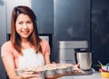 Portrait smelling beautiful woman owner bakery shop Royalty Free Stock Photo