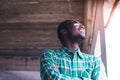 Portrait of smile bearded African man wearing sunglasses Royalty Free Stock Photo