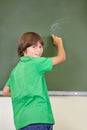 Portrait, smile and boy drawing on a chalkboard for child development, answers and art for learning. Academic, creative Royalty Free Stock Photo