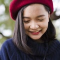 Portrait smile young girl in autumn on nature background Royalty Free Stock Photo