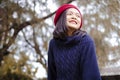 Portrait smile young girl in autumn on nature background Royalty Free Stock Photo