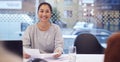 Portrait Of Smiling Asian Businesswoman Sitting At Table In Office  Meeting Room Royalty Free Stock Photo