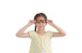 Portrait of smiling asian little girl child wearing glasses isolated on white background Royalty Free Stock Photo