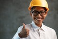 Portrait of smiling Asian woman engineer showing thumbs up gesture Royalty Free Stock Photo