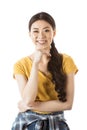 Portrait of smiling asian woman with hand on chin