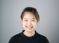 Portrait of smiling asian young women put on the braces. on a gray background gives a soft light.