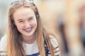 Portrait of a smiling beautiful teenage girl with dental braces Royalty Free Stock Photo