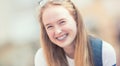 Portrait of a smiling beautiful teenage girl with dental braces Royalty Free Stock Photo