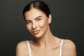 Portrait of smiling beautiful woman. Perfect skin, female face close up on black background Royalty Free Stock Photo