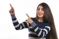 Young woman pointing fingers away Royalty Free Stock Photo