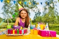 Portrait of smiling birthday girl in party hat Royalty Free Stock Photo