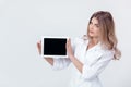 P young doctor showing the screen of digital tablet Royalty Free Stock Photo