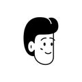 Portrait of a smiling boy. Vector black and white illustration of a face of a happy smiling boy with a stylish haircut. Simple