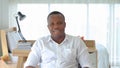 Portrait of smiling business black man, African American person working from home and talking to his colleagues in webcam group Royalty Free Stock Photo