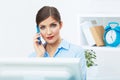 Portrait of smiling business woman call center operator at work Royalty Free Stock Photo