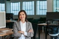 Smiling businesswoman sitting at her office desk in the afternoon Royalty Free Stock Photo