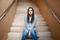 Portrait of smiling Caucasian brunette young beautiful girl woman model with long dark hair and brown eyes Royalty Free Stock Photo