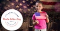 Portrait of smiling caucasian girl holding america flag by martin luther king jr day