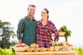 Portrait of smiling couple selling organic vegetables