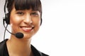 Portrait of smiling customer support female phone worker Royalty Free Stock Photo