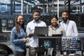 Portrait of smiling data center specialists using machine learning algorithms Royalty Free Stock Photo