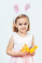 Easter kid holding egg decoration Royalty Free Stock Photo