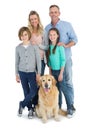 Portrait of smiling family standing together with their dog Royalty Free Stock Photo