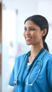 Portrait Of Smiling Female Doctor Or Nurse Wearing Scrubs And Stethoscope In Hospital Royalty Free Stock Photo