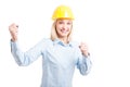 Portrait of smiling female engineer making success gesture Royalty Free Stock Photo