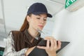 Portrait smiling female worker with clipboard Royalty Free Stock Photo