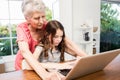 Portrait of smiling grandmother and granddaughter using laptop Royalty Free Stock Photo