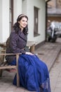 Portrait of Smiling Happy Caucasian Girl With Diadem Posing Outdoors Royalty Free Stock Photo