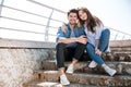 Portrait of a smiling happy young couple looking at camera Royalty Free Stock Photo