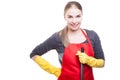 Portrait of smiling housekeeper holding mop