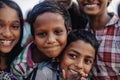 Portrait smiling indian children on Varkala during puja ceremony