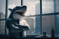 Portrait of smiling, laughing corporate shark, successful entrepreneur, a shark when it comes to business. AI generative Royalty Free Stock Photo