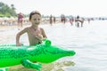 Portrait smiling little baby boy playing in the sea, ocean. Positive human emotions, feelings, joy. Funny cute child making vacati Royalty Free Stock Photo