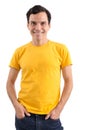 Portrait of smiling man. He is standing. Smiley face. Isolated o