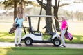 Portrait of smiling mature golfer couple Royalty Free Stock Photo