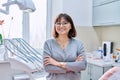 Portrait of smiling mature woman in dental clinic looking at camera Royalty Free Stock Photo