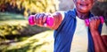 Smiling mature woman exercising with dumbbell Royalty Free Stock Photo