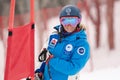 Portrait smiling mountain skier Kristina Kryukova during Russian Women Alpine Skiing Cup, International Ski Federation