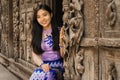 Myanmar woman in Burmese traditional dress at Shwenandaw Kyang monastery in Mandalay Myanmar