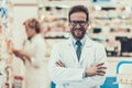 Portrait Smiling Pharmacist Working in Drugstore Royalty Free Stock Photo