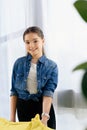 portrait of smiling preteen child looking at camera