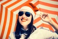 Portrait of a smiling pretty girl in Santa Claus hat Royalty Free Stock Photo